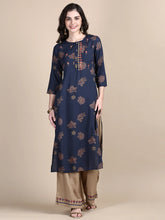 Women Floral Teal Straight Kurta Set-GW-760-Teal
